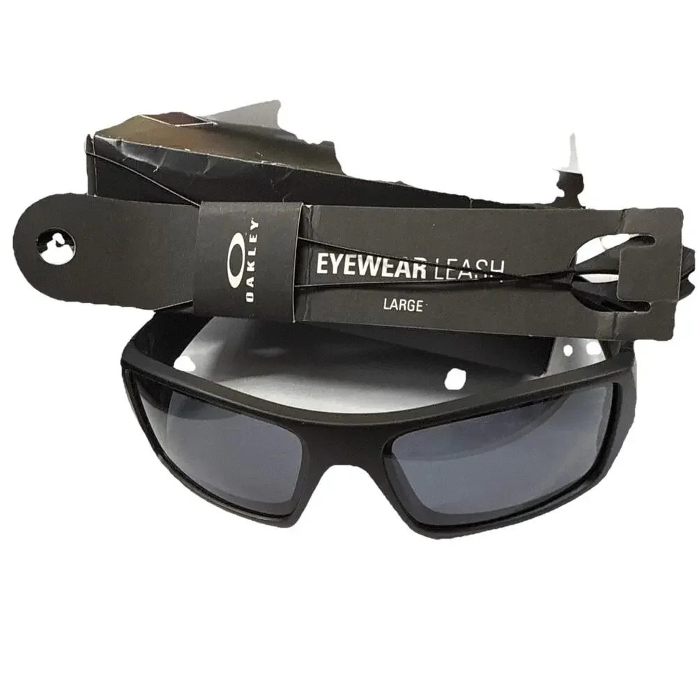 Oakley Men's Gascan Rectangular Sunglasses - Matte Black/ Grey + Eyewear Leash